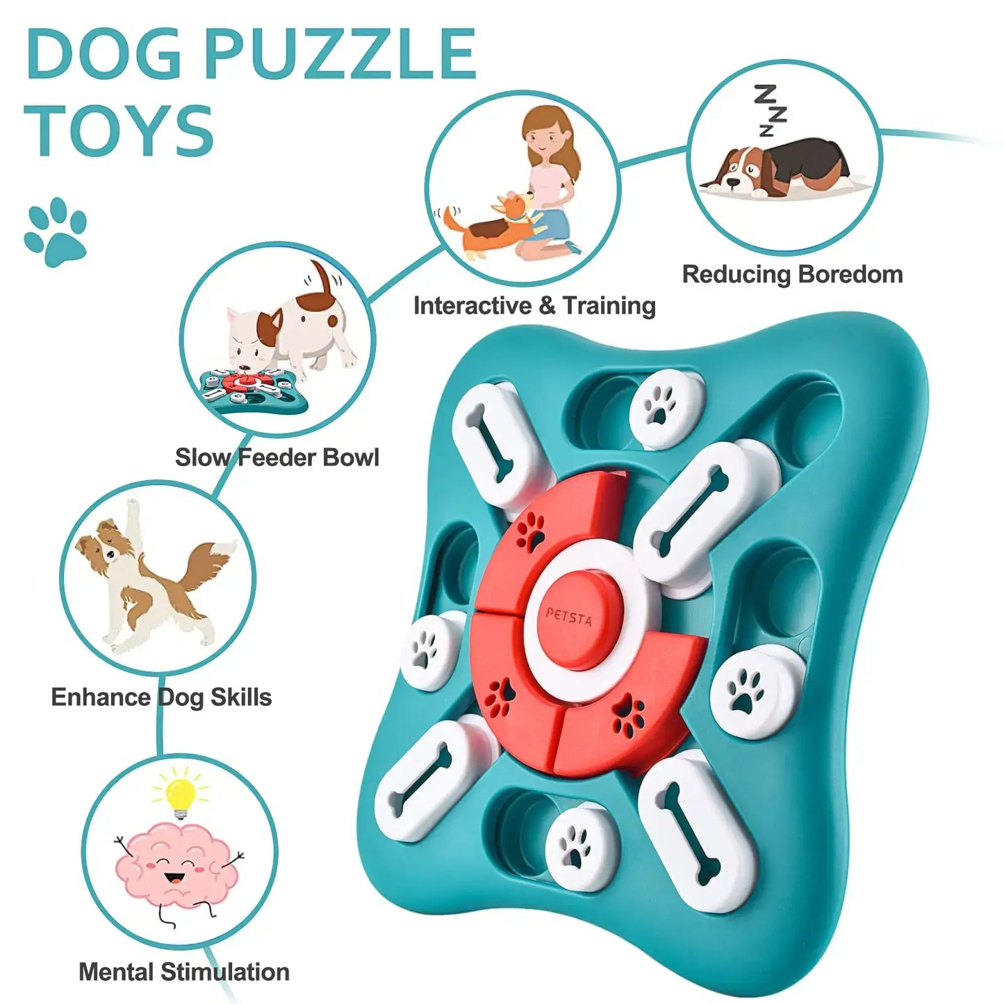 Engaging dog puzzle toy with slow feeder design for mental stimulation and training, perfect for reducing boredom in dogs.