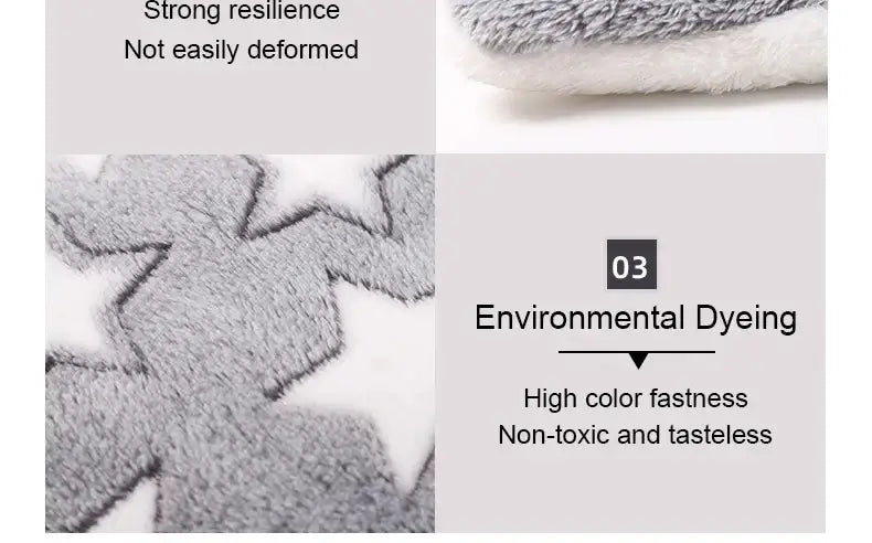 Close-up of a soft flannel pet mat showcasing strong resilience and eco-friendly dyeing features.