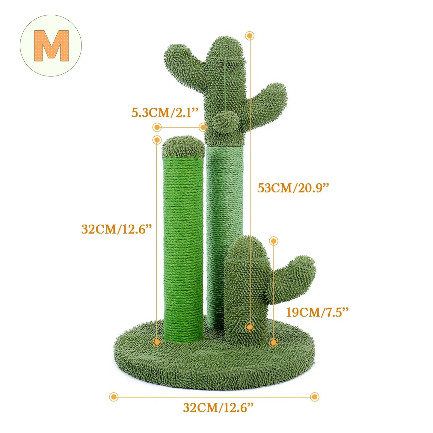 Cactus Cat Scratching Post-KittyCacti with three sisal-wrapped poles and carpeted base, perfect for cat entertainment.