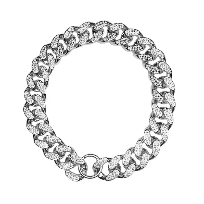 Jeweled dog collar chain with diamond inlay design, perfect luxury accessory for pets to add glamour and style.