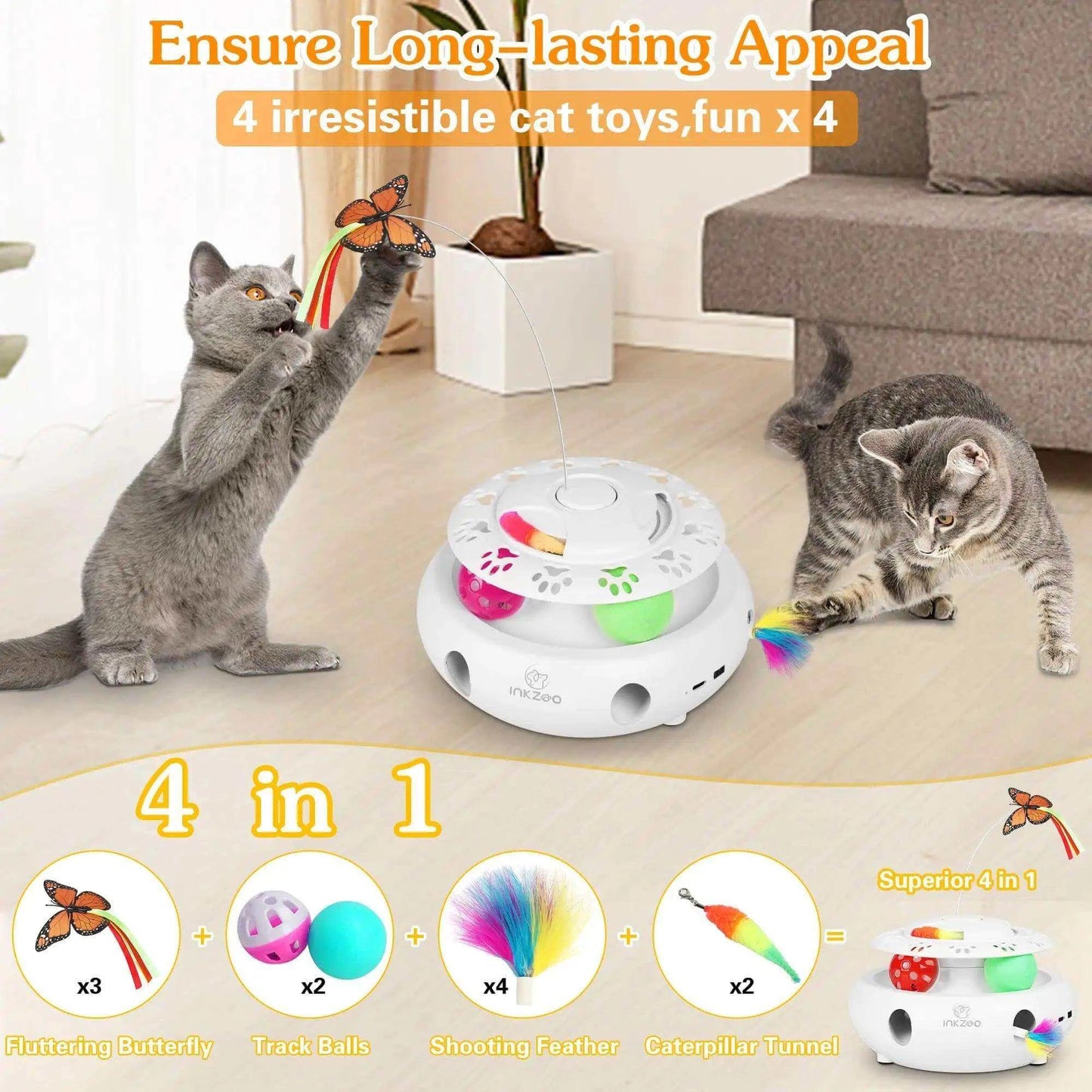 INKZOO 4-in-1 Interactive Cat Toy - Alexa Pet Shop