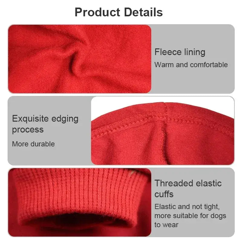 Close-up details of Adidog Hooded Sweatshirt showing fleece lining, durable edging, and elastic cuffs for comfort.