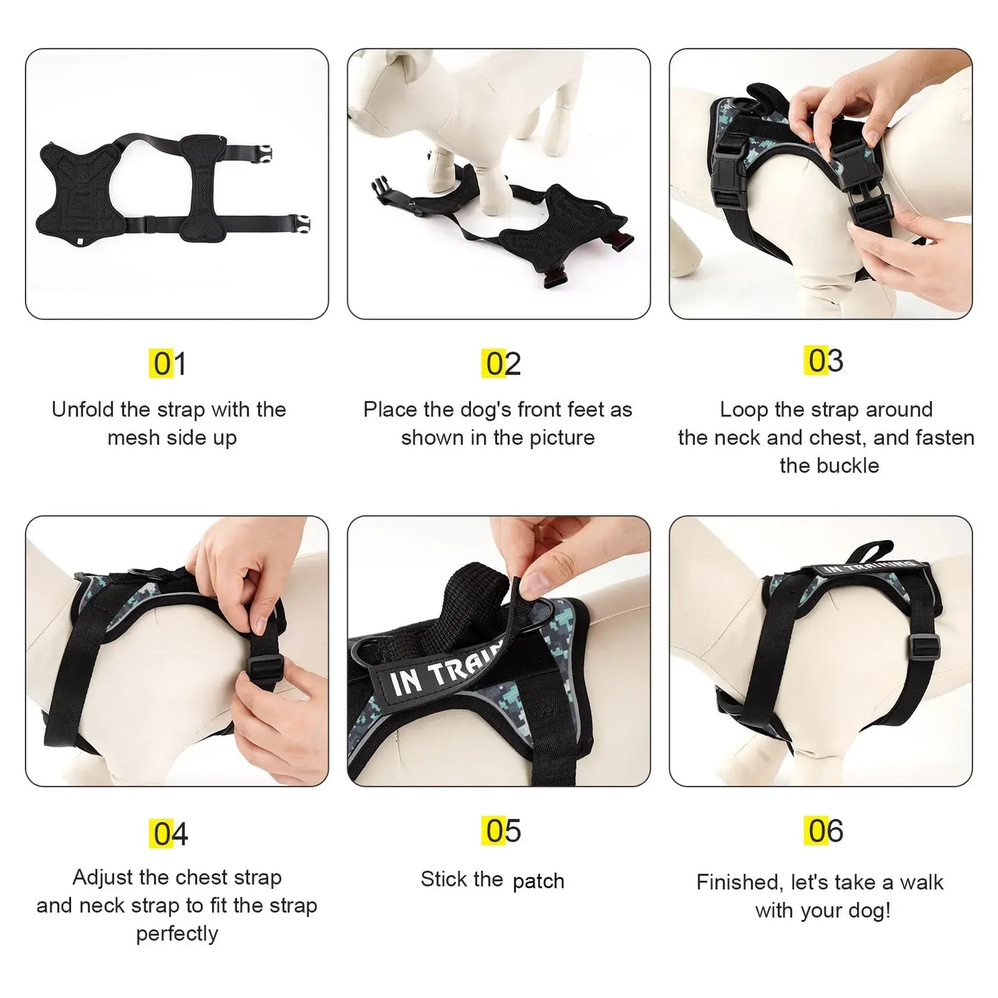 Step-by-step guide for fitting the Reflective Dog Vest and Harness