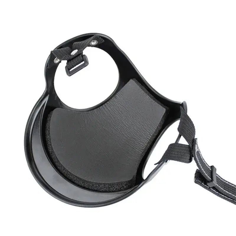 Durable black pet helmet interior with adjustable strap for secure fit and head protection for dogs and cats.