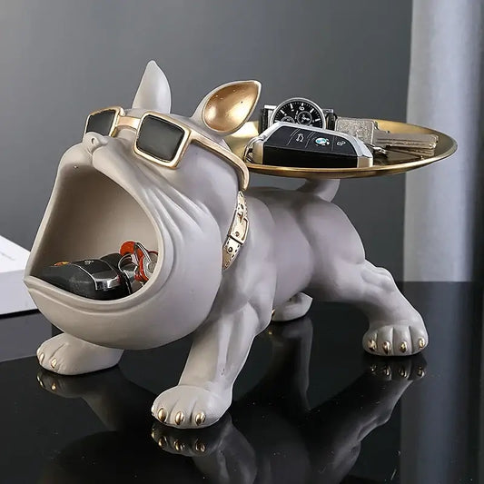 Bulldog resin statue with storage space, wearing sunglasses, ideal for home decor and organizing essentials.