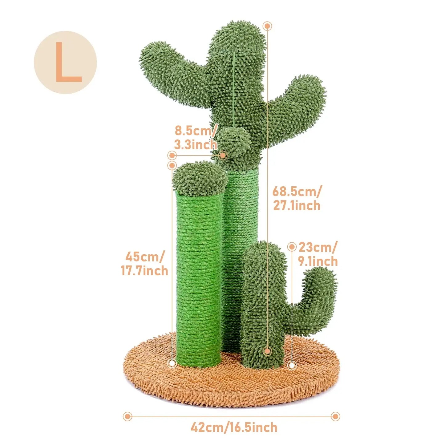 Cactus Cat Scratching Post-KittyCacti with sisal scratching poles and plush base, perfect for feline play and scratching.