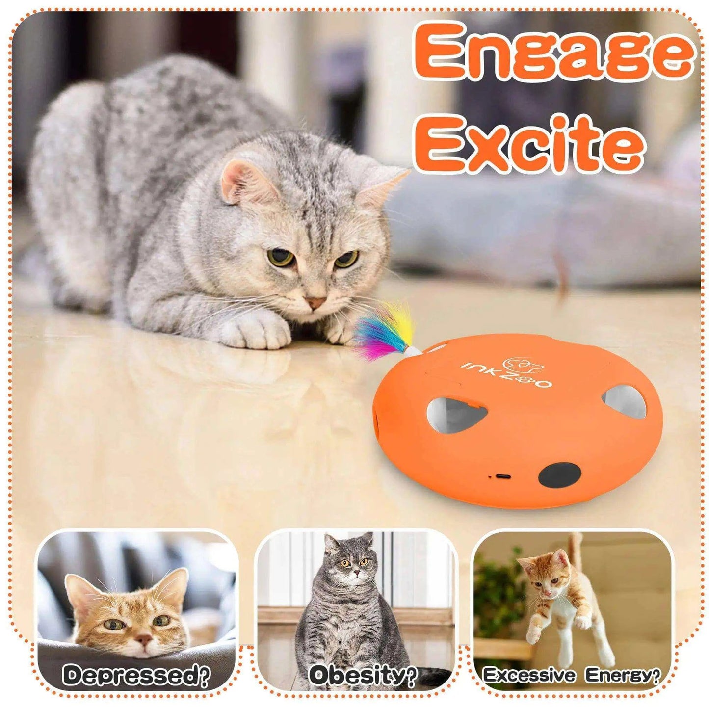 Cat engaging with INKZOO Whack-A-Mole toy for interactive play and mental stimulation.