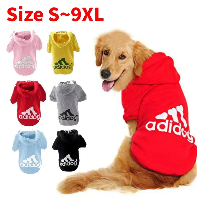 Adidog Hooded Sweatshirt for dogs in multiple colors, sizes S to 9XL, offering a stylish and comfortable fit.