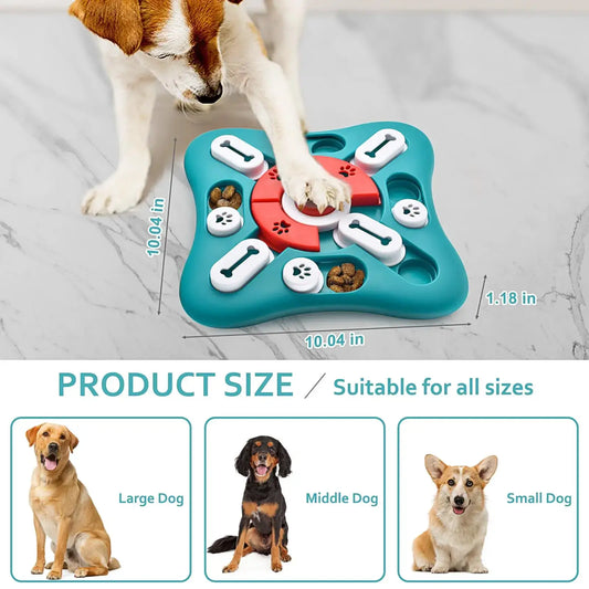 Interactive dog toy PuzzlePup IQ Trainer for all sizes, featuring treat compartments for mental stimulation.