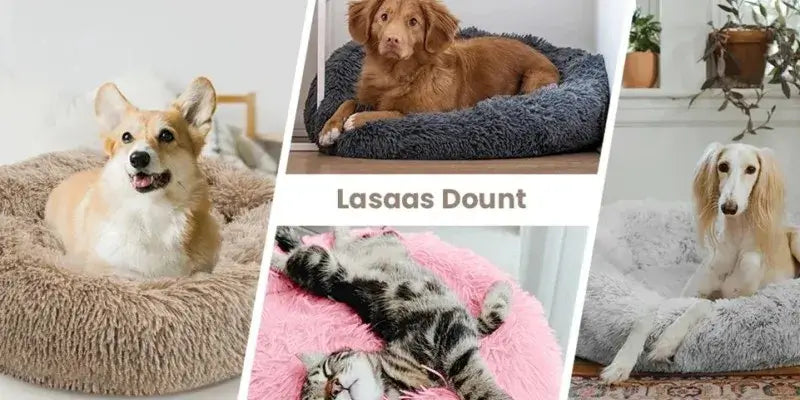 Cozy plush cat and dog beds in various colors, designed for comfort and anxiety relief for pets.