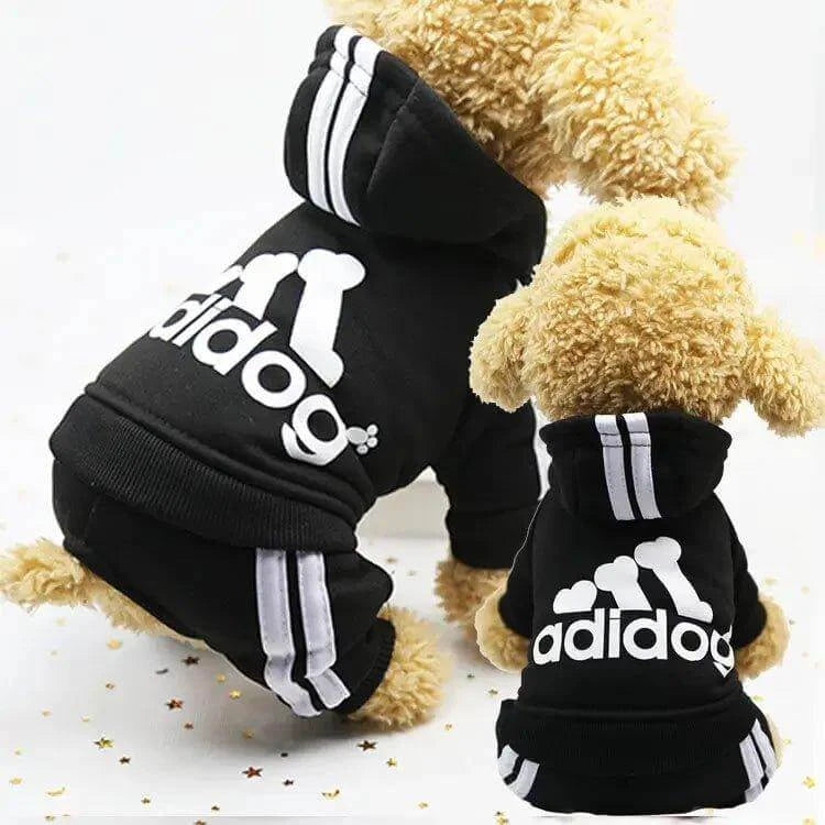 Adidog dog clothes featuring stylish black hoodies for small and medium dogs, perfect for autumn and winter wear.