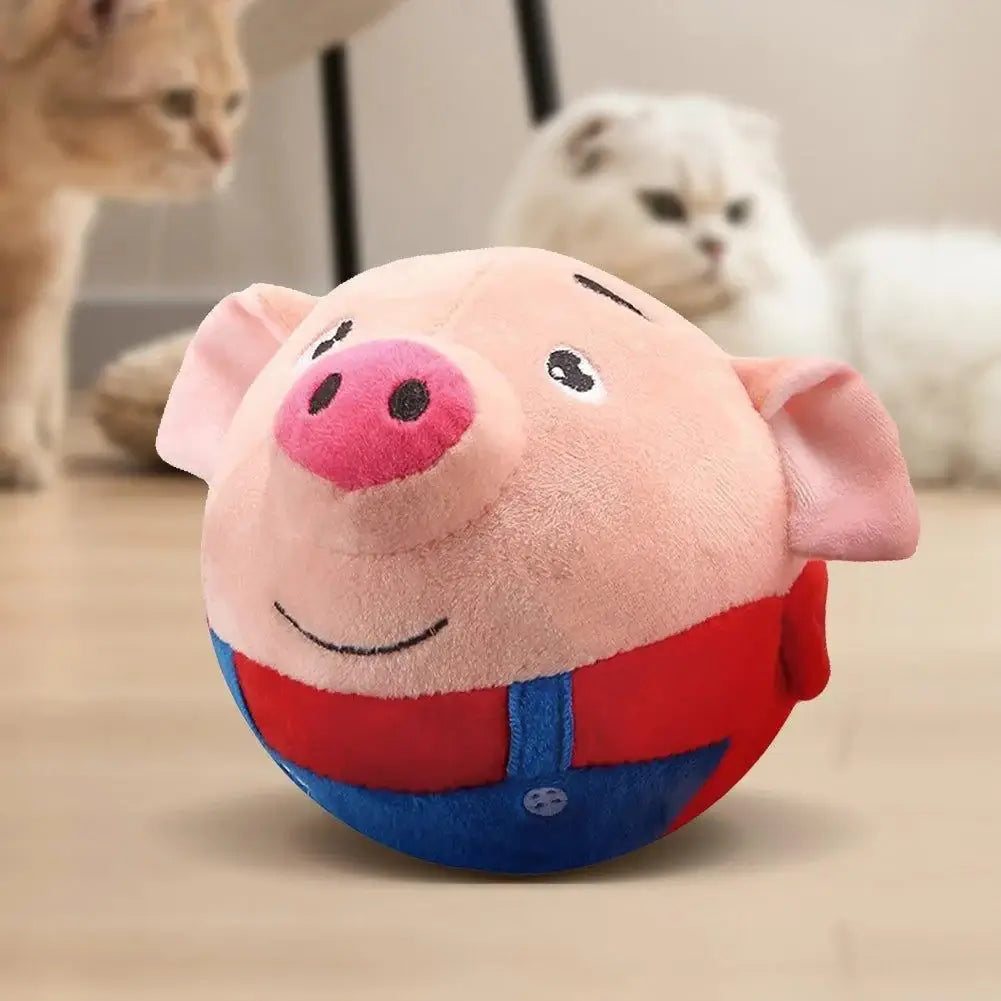 BounceBuddies Plush Toy - Interactive pet toy for dogs and cats, featuring a cute pig design in soft, durable fleece.