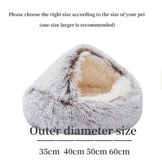 CatNap Pet Bed size guide showing outer diameter options: 35cm, 40cm, 50cm, 60cm for ultimate comfort.