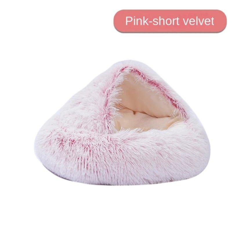 CatNap Pet Bed in pink short velvet, cozy and plush design for ultimate pet comfort and relaxation.