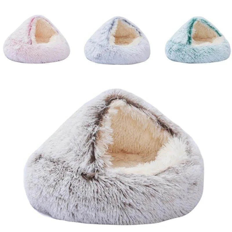 CatNap Pet Bed collection in soft plush material, featuring cozy retreat designs for pets in various colors.
