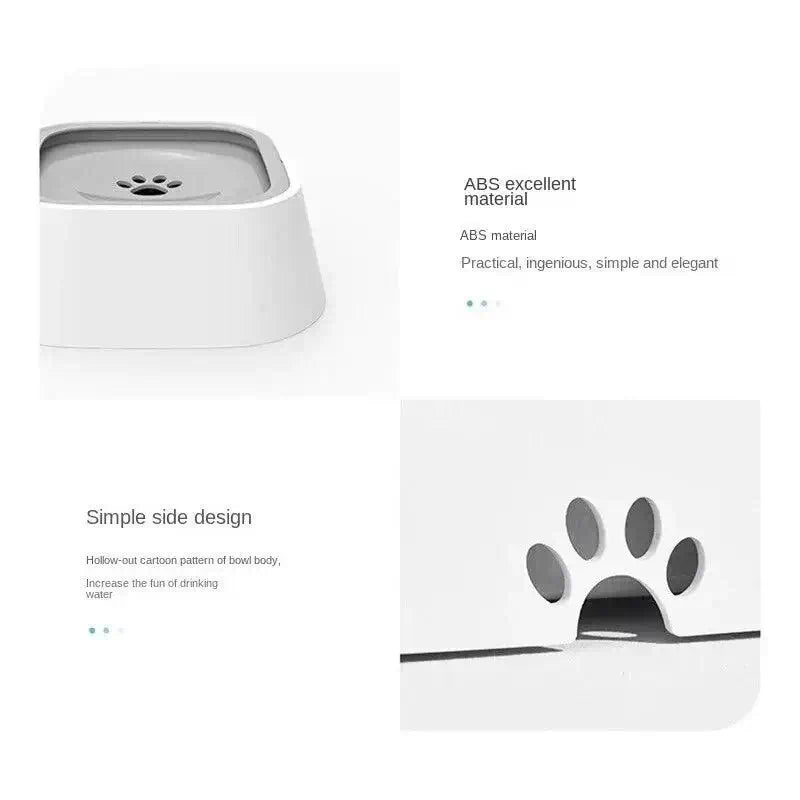 EasySip Anti-Spill Water Bowl features ABS material and simple side design with paw print details, perfect for pets.