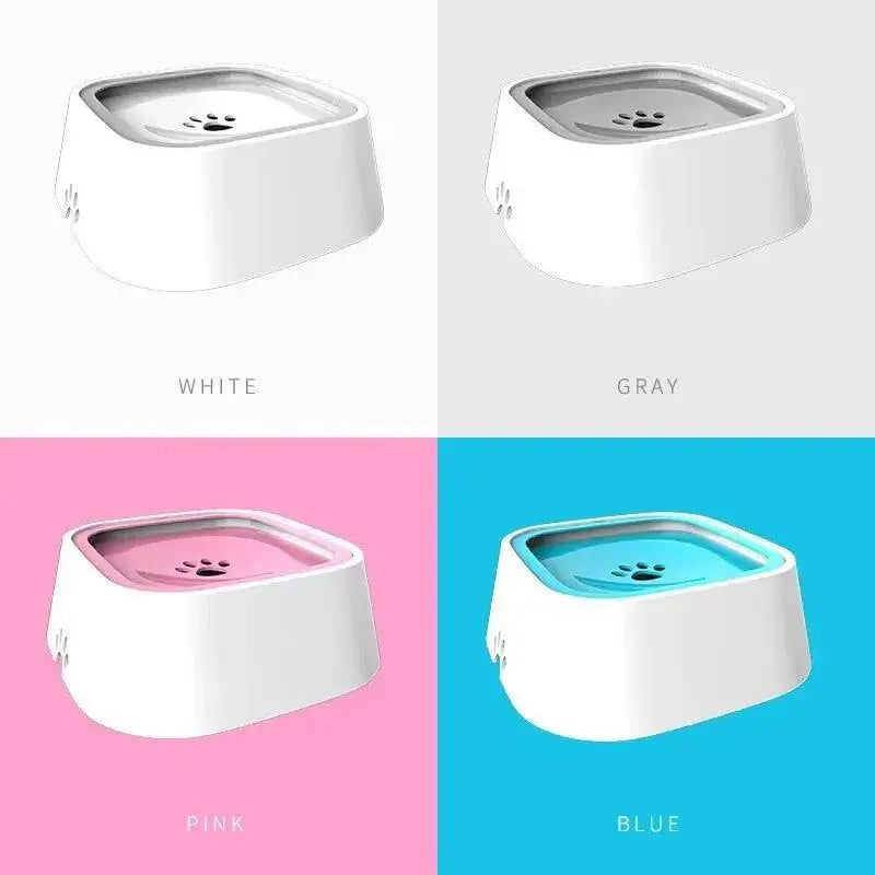 Color options for EasySip water bowl: white, gray, pink, and blue, showcasing its stylish design and versatility.