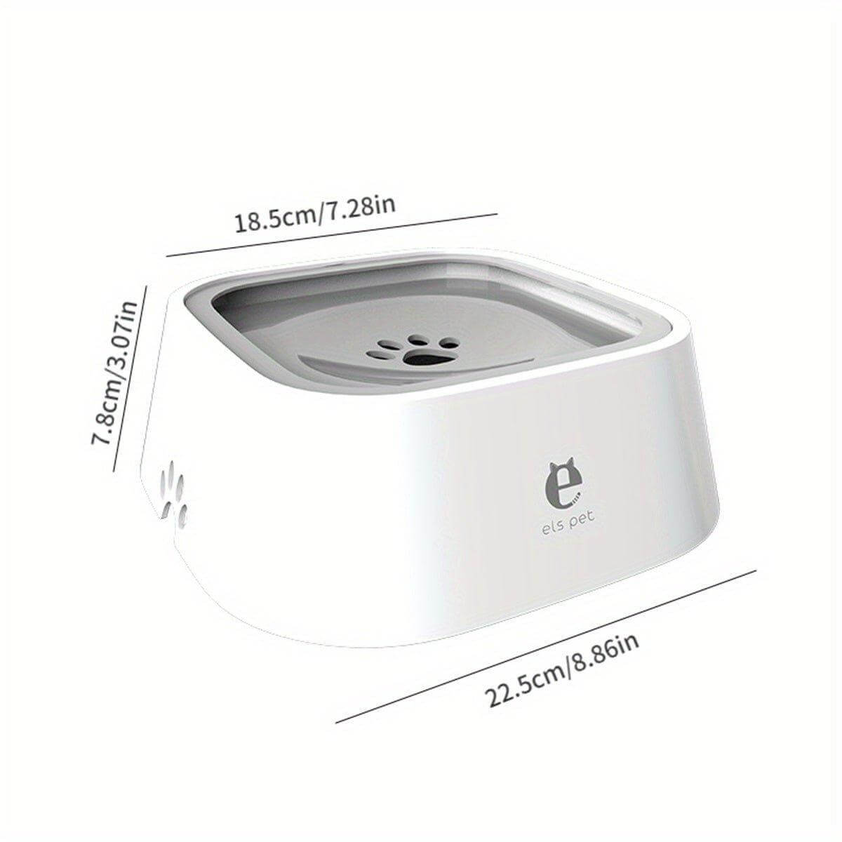 EasySip non-spill water bowl dimensions - 22.5cm x 18.5cm x 7.8cm, ideal for dogs and cats, splash-proof design.