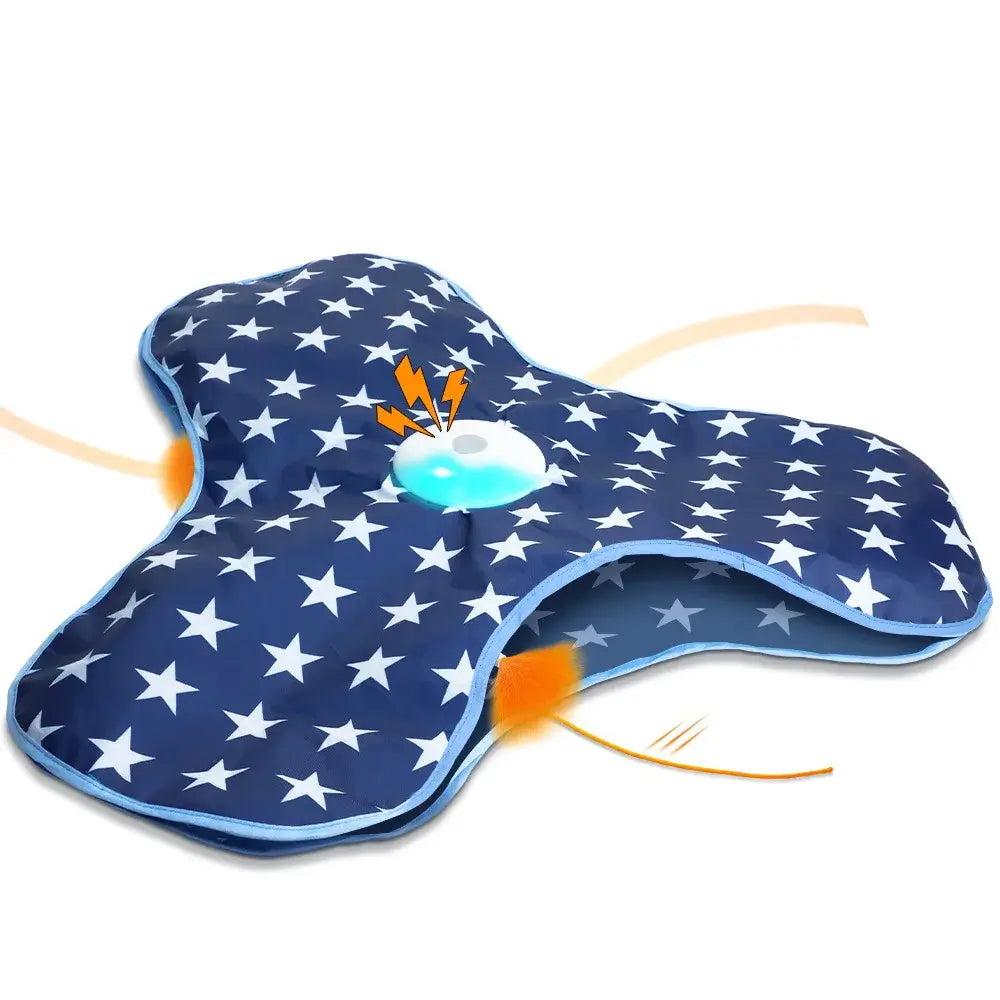 Interactive cat toy with squeaky mouse, star-patterned design, battery-operated, stimulating playtime for your cat.