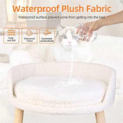 Waterproof plush fabric cat bed cushion, preventing urine penetration, keeping it soft and comfortable for pets.