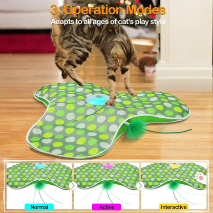 Interactive cat toy with squeaky mouse in three operation modes for all ages of cats.