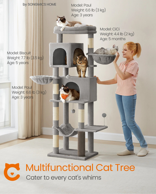 Cat tower for large cats featuring multiple levels and space for play, rest, and scratching.