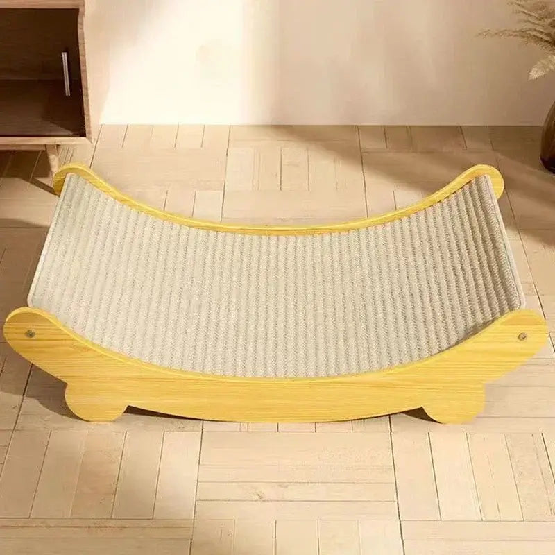 Wooden cat scratcher and bed design with durable sisal surface for scratching and resting, protect furniture from cat claws.