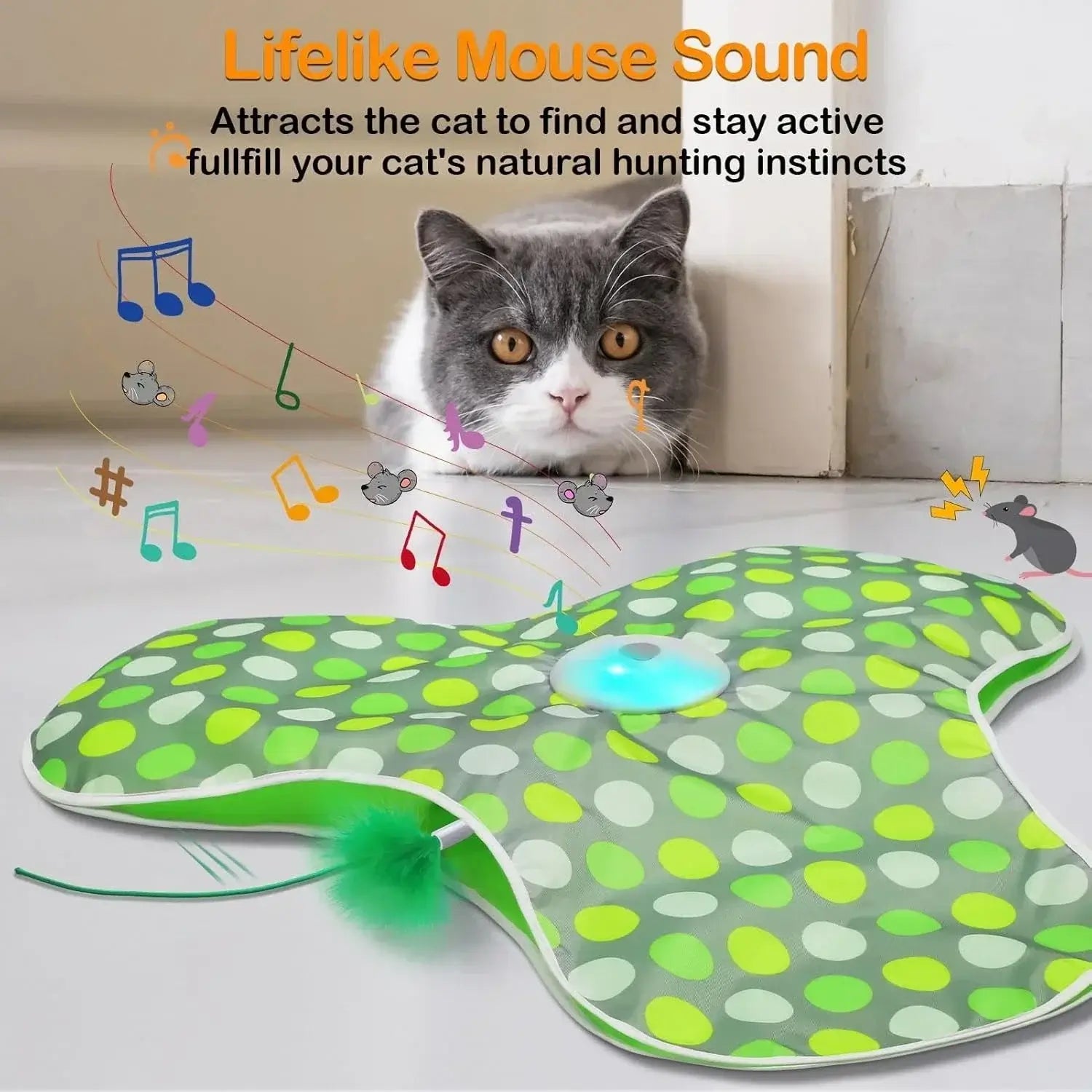 Interactive cat toy with squeaky mouse, featuring lifelike sounds to engage your cat's natural instincts.